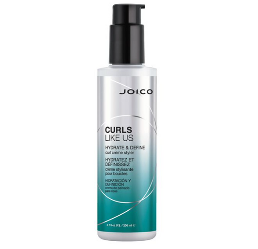 Curls Like Us Hydrate &amp; Define Curl Crème Styler delivers touchable definition, thermal protection, and reduced frizz; while gently coaxing curls and coils into soft, resilient clumps.
