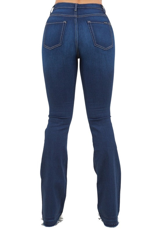 Back view of Judy Bootcut Women's Jeans featuring high stretch premium denim and unique Re-Done Hem.