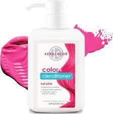 A bottle of Kenra Color Clenditioner with a pump dispenser, positioned against a white background with a pink splash next to it.