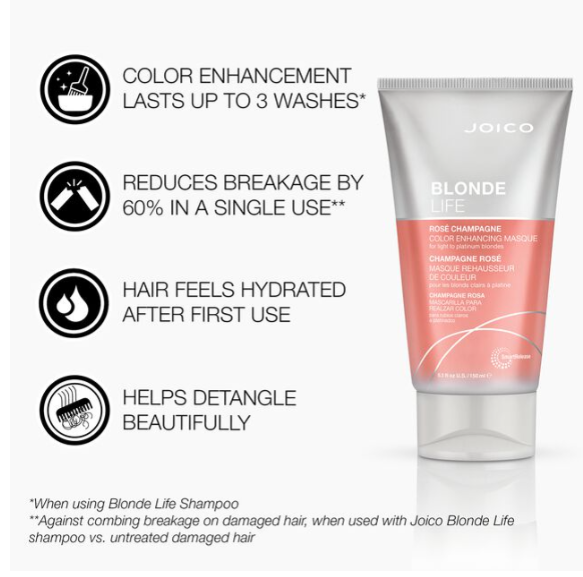 Blonde Life Enhancing Masques deliver hydration to highlighted strands, while restoring and maintaining fresh-from-the-salon blonde tones. salon products rose gold