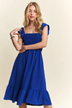 Smocked Square Neck Ruffled Cap Sleeve Dress