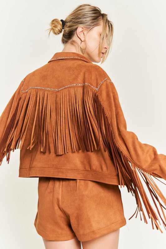 backside of Suede Studded Fringe Jacket