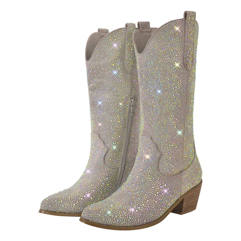 white rhinestone boots