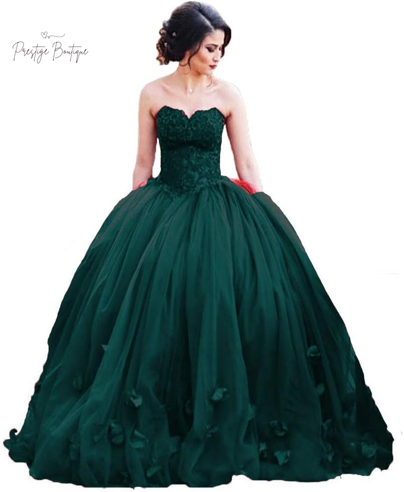 Kivary Women'S Long Ball Gown Tulle Floral Beaded Lace Formal Evening Prom Dress