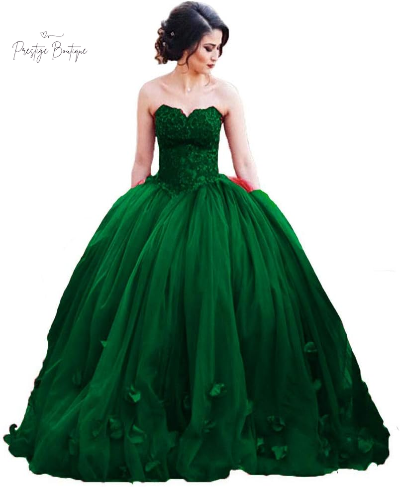 Kivary Women'S Long Ball Gown Tulle Floral Beaded Lace Formal Evening Prom Dress