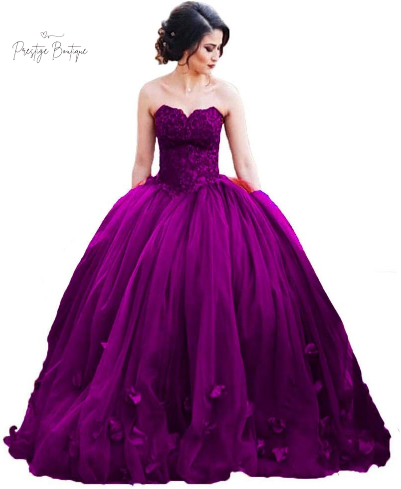 Kivary Women'S Long Ball Gown Tulle Floral Beaded Lace Formal Evening Prom Dress