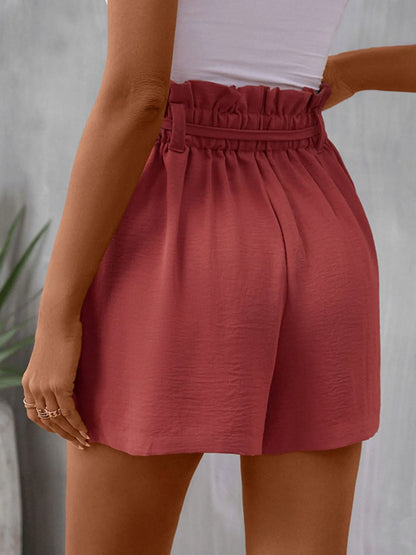 Women's Tied Solid Color Flowy Shorts orange red flowy chic style high waisted womens outfit inspo