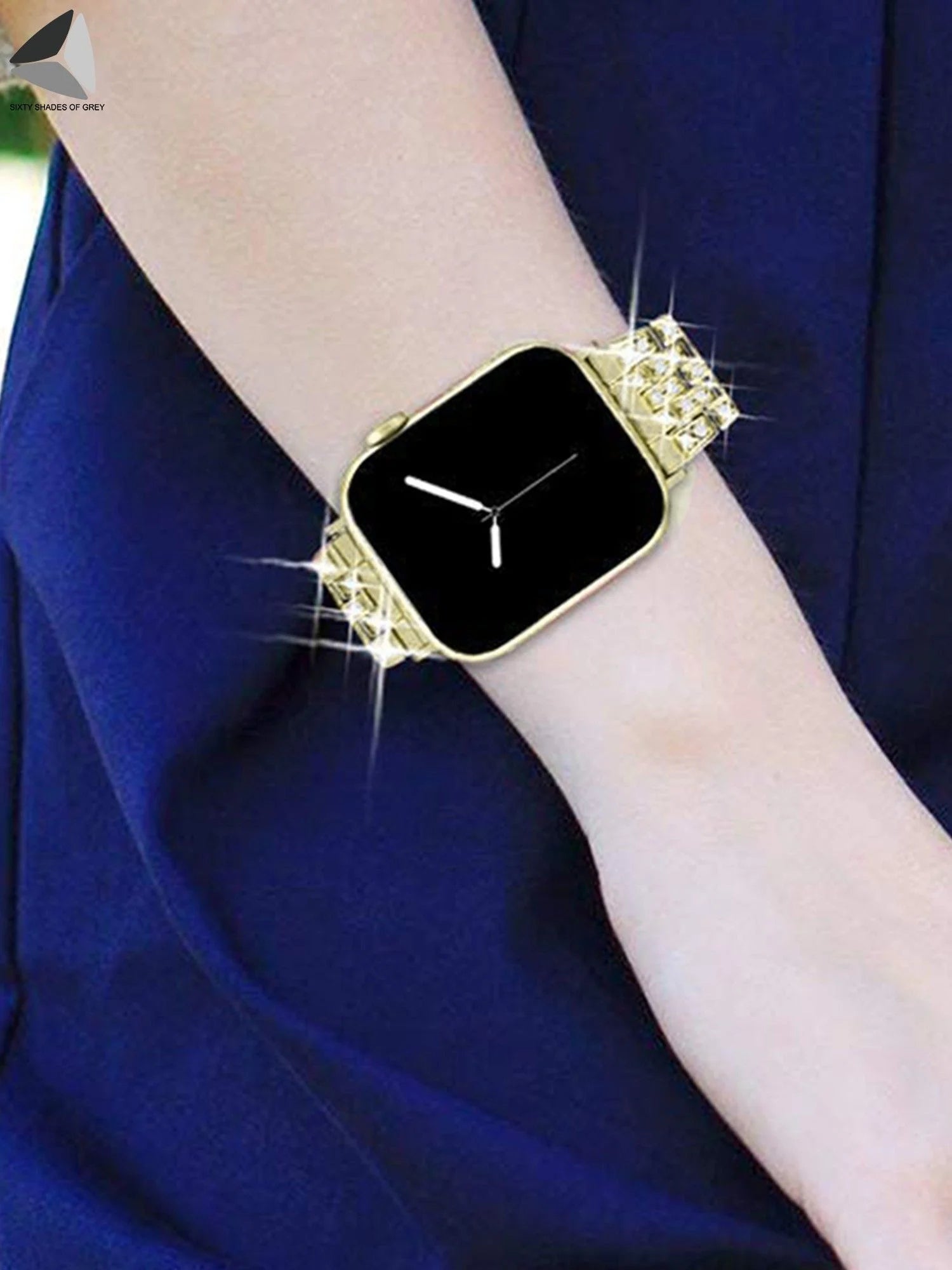 Bling Replacement Bracelet Iwatch Band Glitter Diamond Rhinestone Stainless Steel Metal Wristband Strap Apple Watch Band 38Mm 42Mm for Series 8/7/6/5/4/3/2/1 SE (Gold)