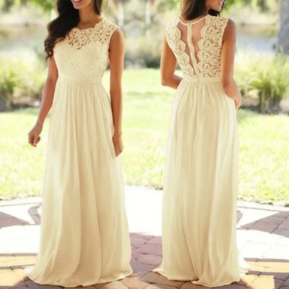 2025 Women Elegant Lace Patchwork Long Dress Female Solid Wedding Bridesmaid Party Maxi Dress Robe Femme Vestidos Dresses S-5XL