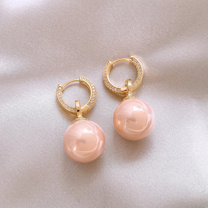 Advanced Geometric Round Micro Set Zircon Pink Pearl Pendant Earrings For Women 2025 Fashion Jewelry Accessories Girl’s Eardrop