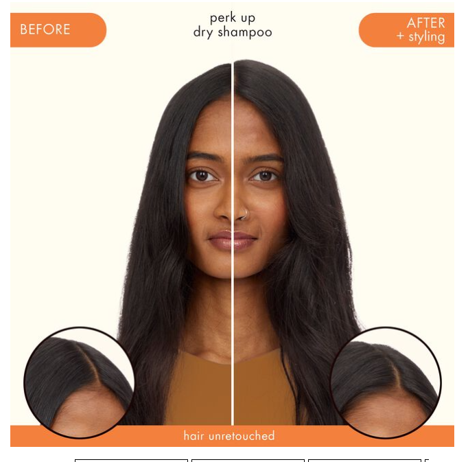 Amika Perk Up Dry Shampoo Professional Hair Care example before and after hair volume styling