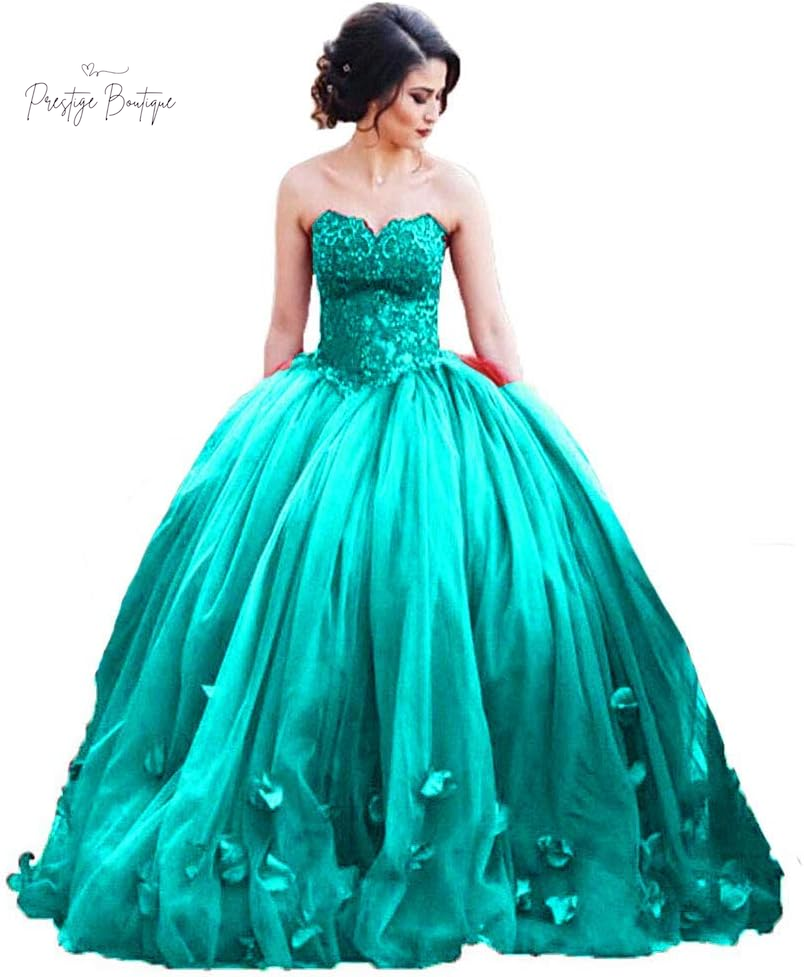 Kivary Women'S Long Ball Gown Tulle Floral Beaded Lace Formal Evening Prom Dress