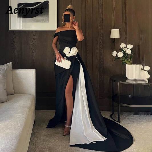 Aenyrst Saudi Sexy Mermaid Prom Dress Women One Shoulder 3D Flowers Party Evening Dresses Floor Length Special Occasion Gown