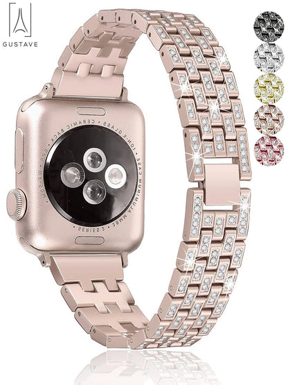 Bling Bracelet Bands Apple Watch Band 42Mm 44Mm Replacement Diamond Rhinestone Wristband Strap Compatible with Iwatch Series SE 8 7 6 5 4 3 2 1 "Rose Gold"
