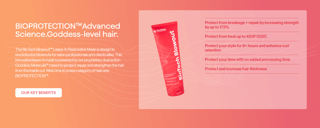 Red hair care product with text on a pink gradient background