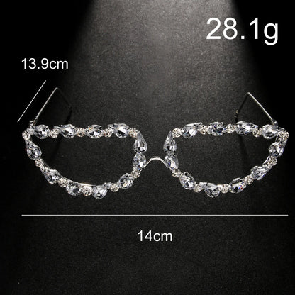 Ins Fashion Rhinestone Geometric Sunglasses Frame Eye Decoration  Women Trend Simple Crystal Eyeglass Glasses Face Jewelry