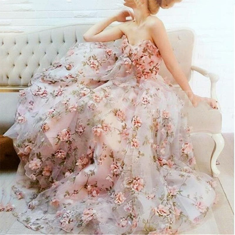 Women's Floral Lace Strapless Gown