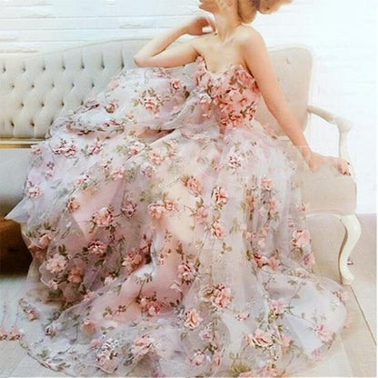 Women's Floral Lace Strapless Gown