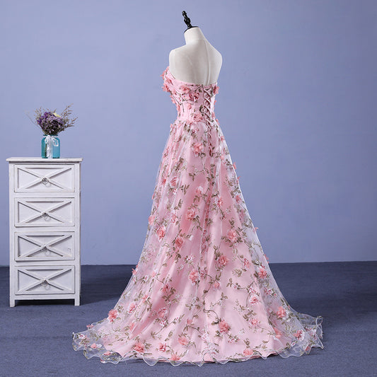 Women's Floral Lace Strapless Gown