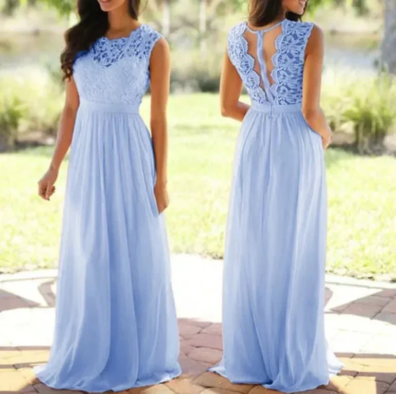 2025 Women Elegant Lace Patchwork Long Dress Female Solid Wedding Bridesmaid Party Maxi Dress Robe Femme Vestidos Dresses S-5XL