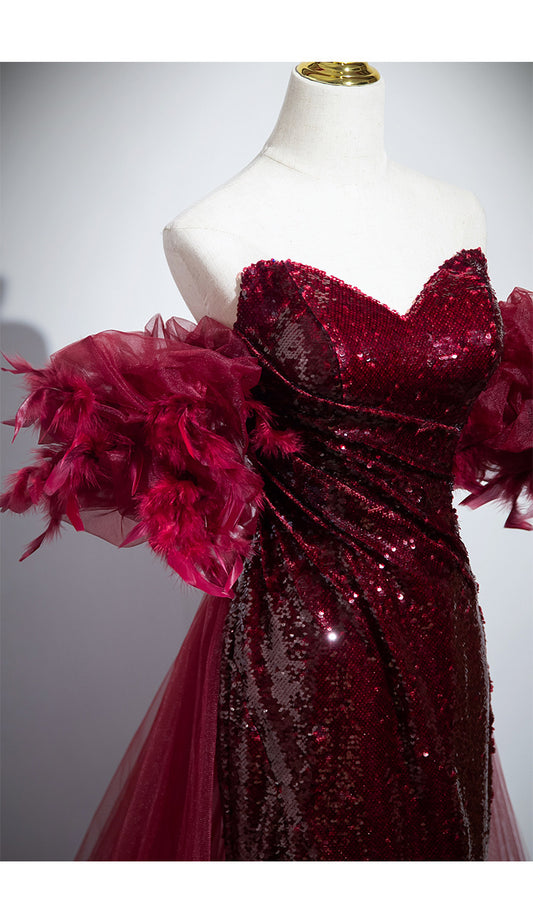 Red Formal Fishtail Sequins Evening Dress for Prom or Wedding