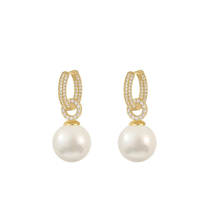 Advanced Geometric Round Micro Set Zircon Pink Pearl Pendant Earrings For Women 2025 Fashion Jewelry Accessories Girl’s Eardrop