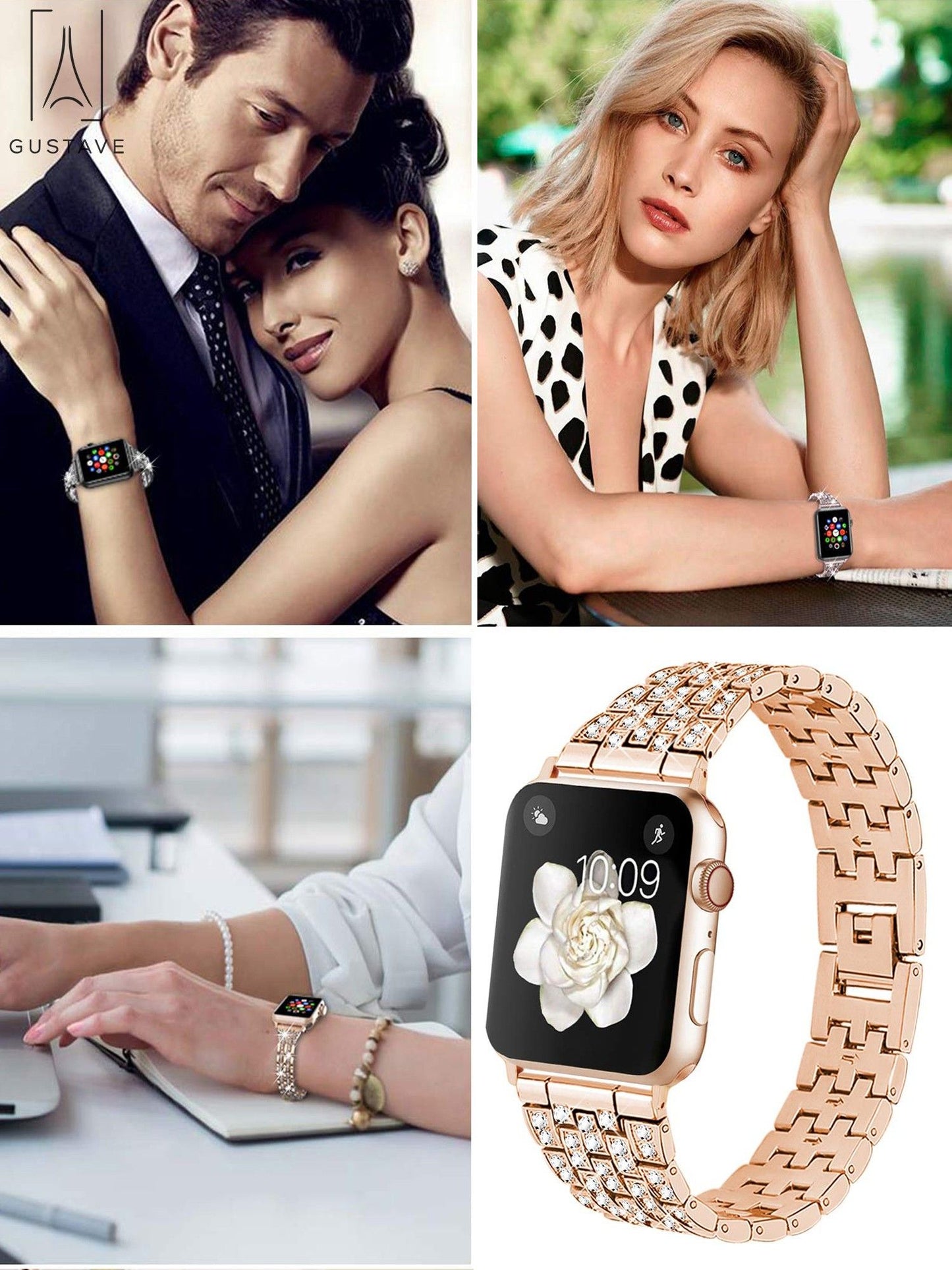 Bling Bracelet Bands Apple Watch Band 42Mm 44Mm Replacement Diamond Rhinestone Wristband Strap Compatible with Iwatch Series SE 8 7 6 5 4 3 2 1 "Rose Gold"