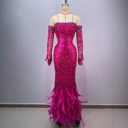 Tight Slimming Long Feather Fishtail Ball Gown