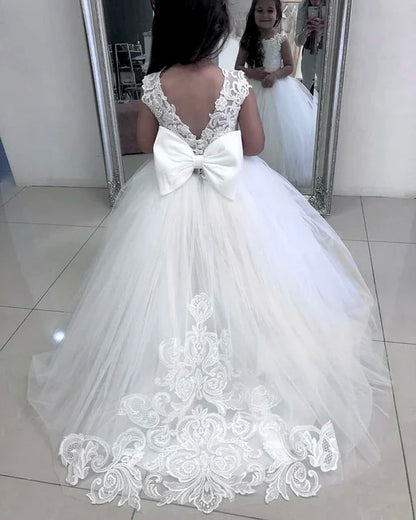 FATAPAESE 2-14 Years Lace Tulle Flower Girls Dress Princess for Kid Child Wedding Party Juniorbridesmaid Maxi Ball Gown Evening
