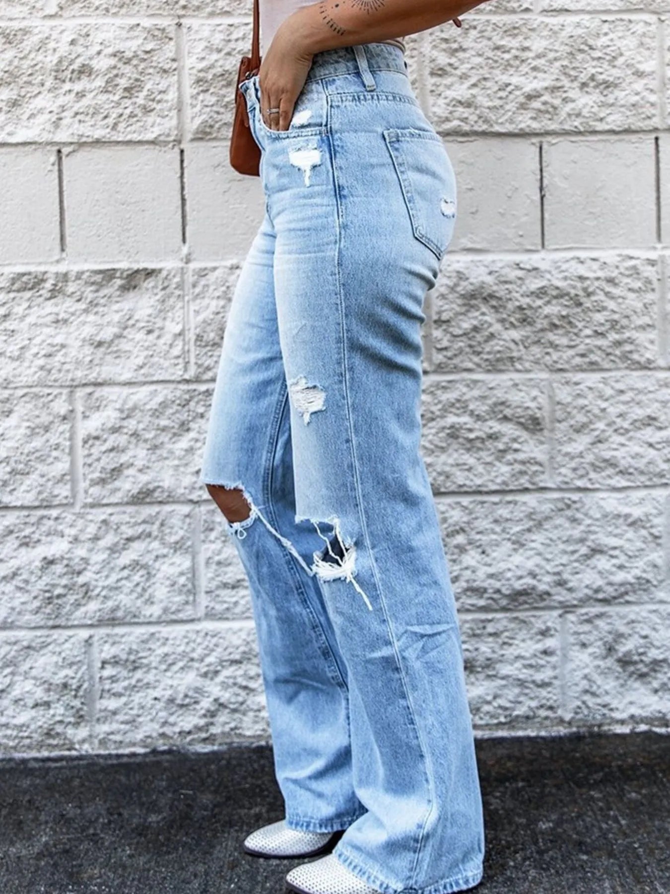 High Waist Distressed Jeans Women's boot cut