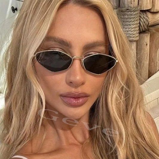 Trendy Polygonal Small Sunglasses Women Vintage Metal Frame Sunglasses Woman 2025 Glasses Ladies Shades Trends Summer Unique
