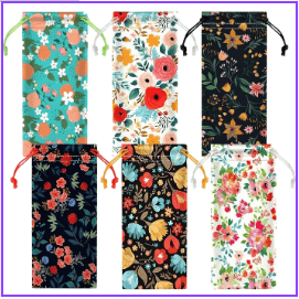 Colorful floral eyeglasses cases, women's sunglasses drawstring cases made of soft microfiber for lens protection.
