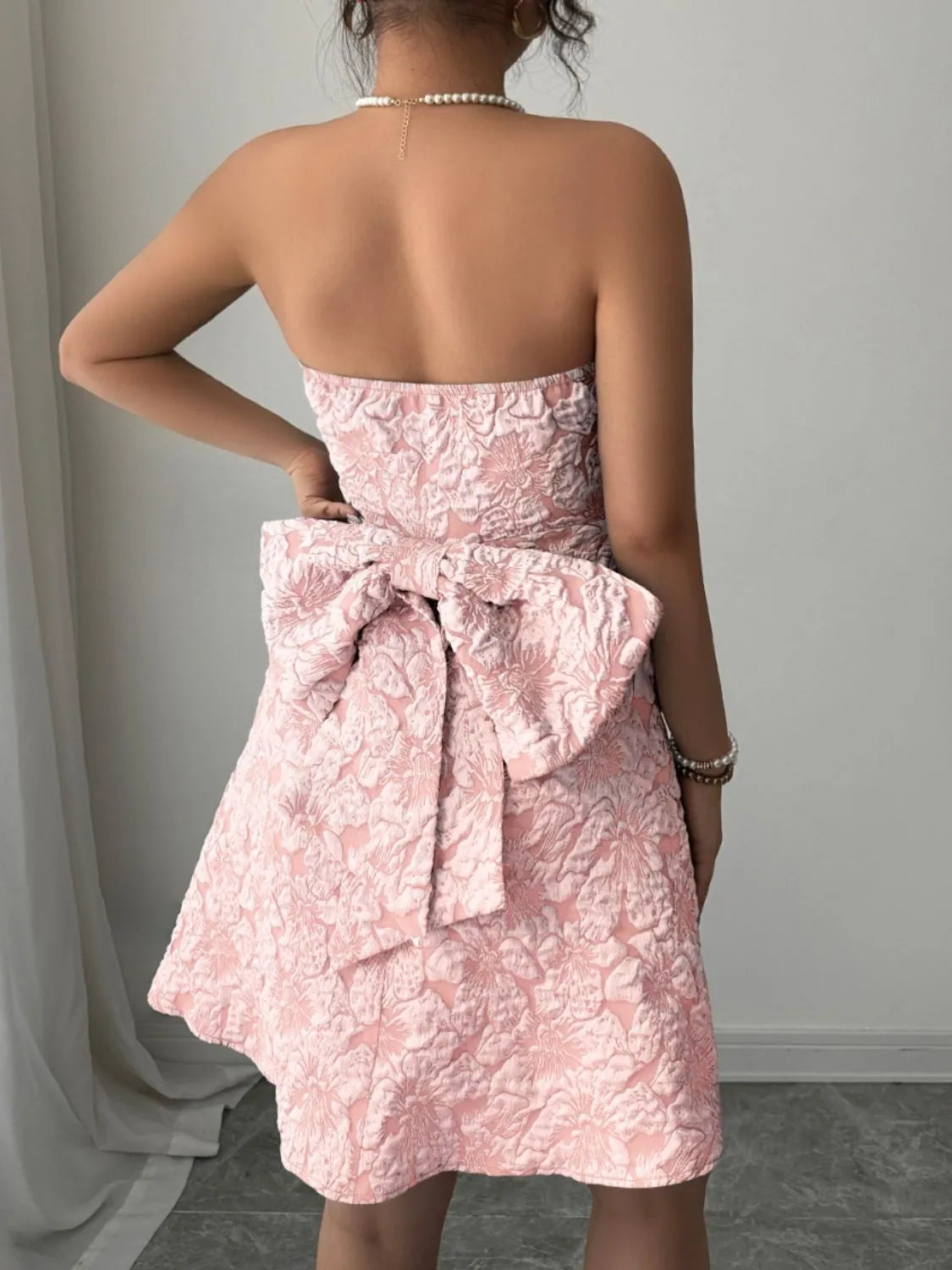 cute, edgy floral strapless mini dress