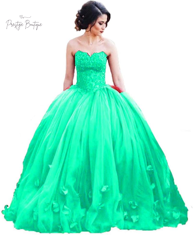 Kivary Women'S Long Ball Gown Tulle Floral Beaded Lace Formal Evening Prom Dress