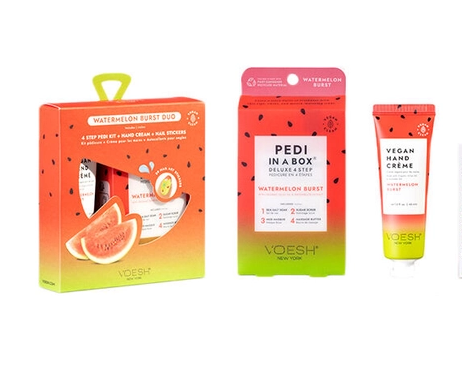 Voesh Watermelon Burst 4 Step Pedicure Gift Set: Pedi kit, Hand cream, and Nail Stickers