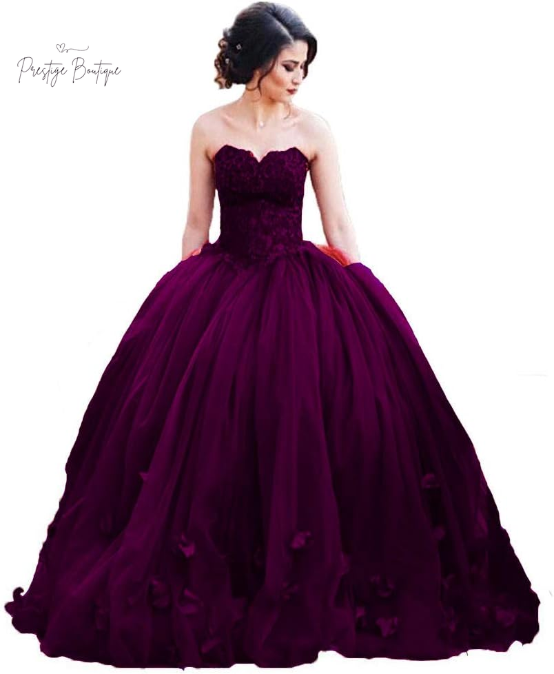 Kivary Women'S Long Ball Gown Tulle Floral Beaded Lace Formal Evening Prom Dress