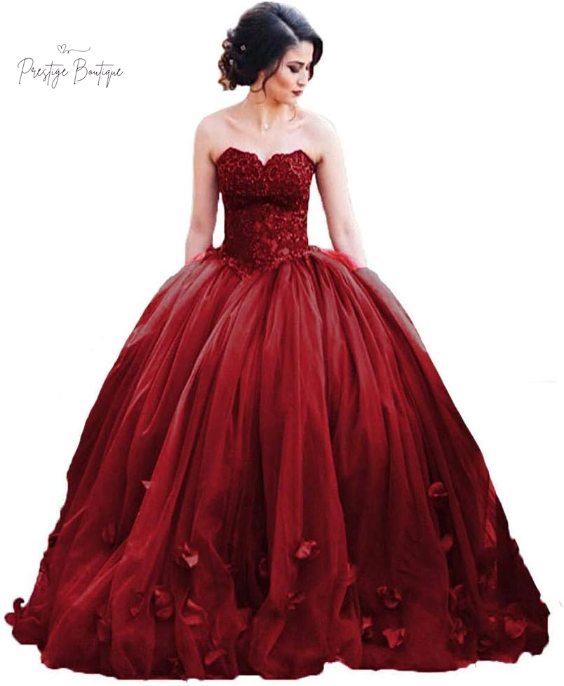 Kivary Women'S Long Ball Gown Tulle Floral Beaded Lace Formal Evening Prom Dress