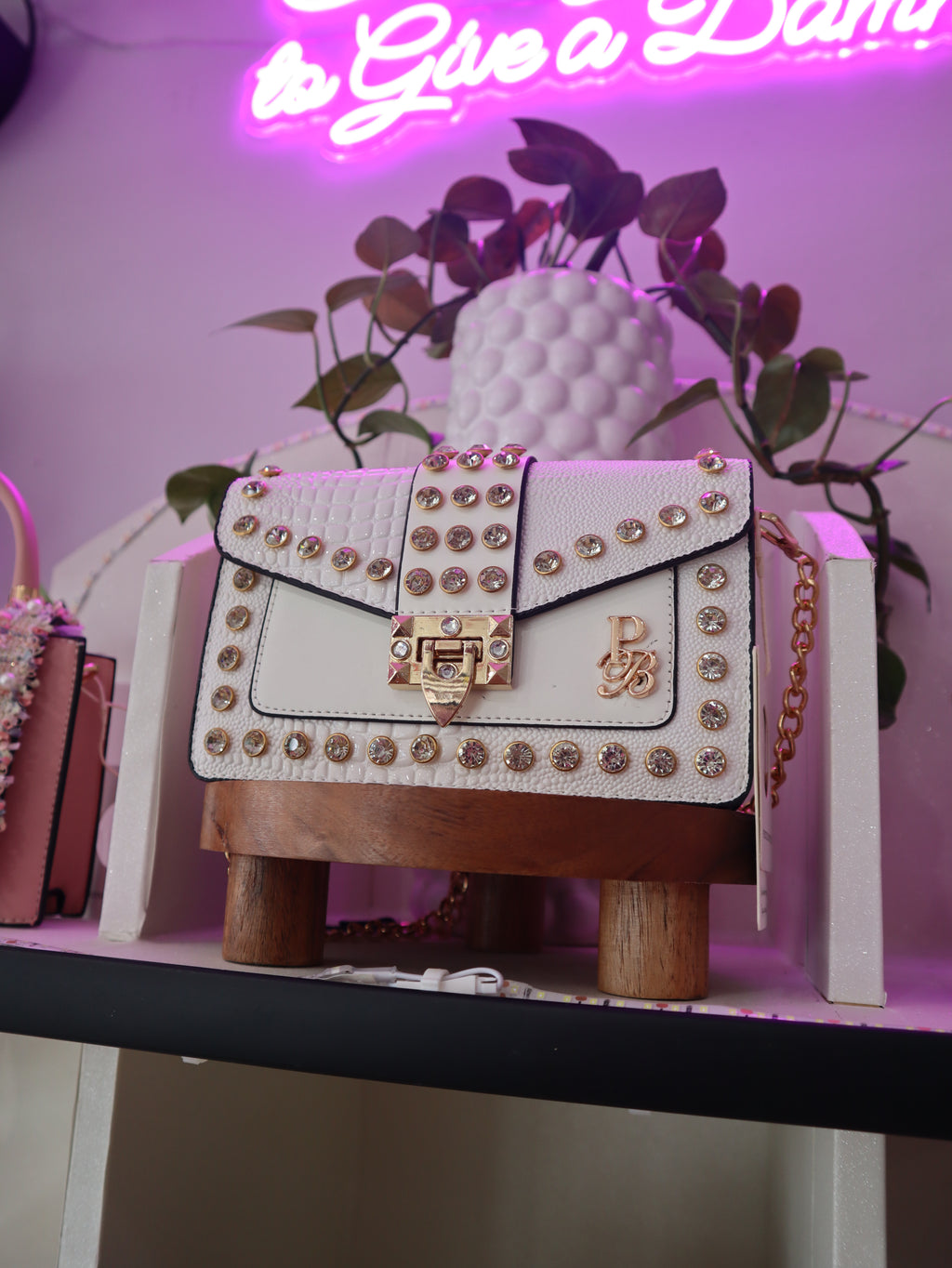 Prestige Boutique studded rhinestone crossbody handbag purse 