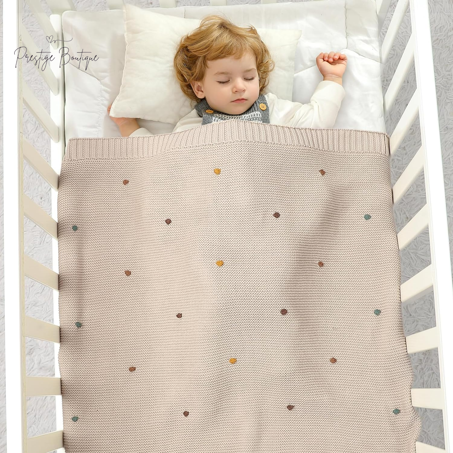 Mimixiong Cotton Baby Blanket Gender Neutral Nursery Swaddling Blanket for Shower Gift Registry for Baby with Cute Pompoms Khaki