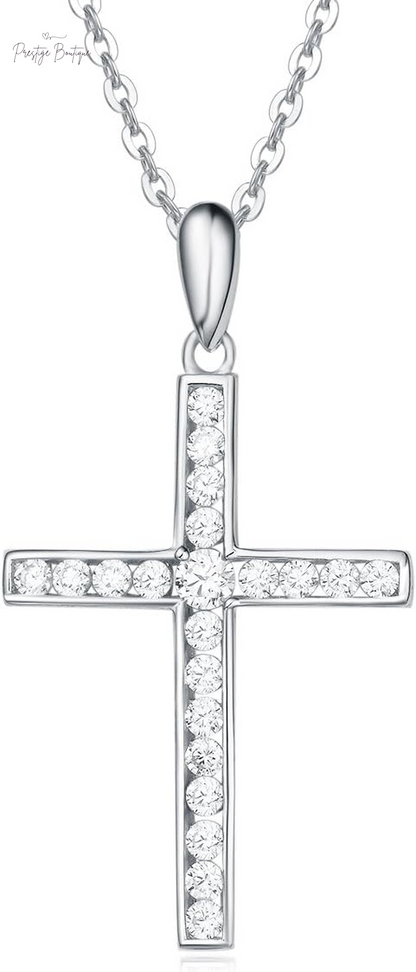 Carleen Cross Necklace for Women Yellow Gold Plated Sterling Silver Cubic Zirconia CZ Simulated Diamond Cross Crucifix Pendant Necklace Jewelry Easter Gift for Women, 18" Silver Chain Nice Gifts Jewelry Box
