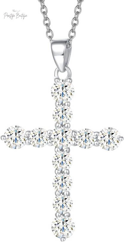 Carleen Cross Necklace for Women Yellow Gold Plated Sterling Silver Cubic Zirconia CZ Simulated Diamond Cross Crucifix Pendant Necklace Jewelry Easter Gift for Women, 18" Silver Chain Nice Gifts Jewelry Box