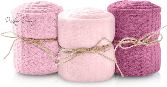 First Landings Newborn Photography Wraps, 3-Pack - 16" X 64" Soft Knit Baby Wrap Receiving Blankets - Newborn Photography Props Baby Blankets - Gender Neutral Baby Essentials (Pink)