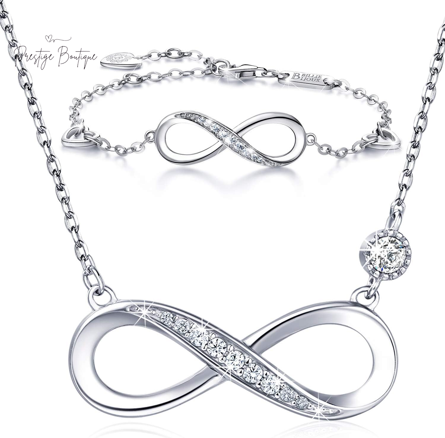Billie Bijoux 925 Sterling Silver Necklace Bracelet Jewelry Sets Infinity Love Jewelry Sets White Gold Plated Women Necklace Gifts for Women
