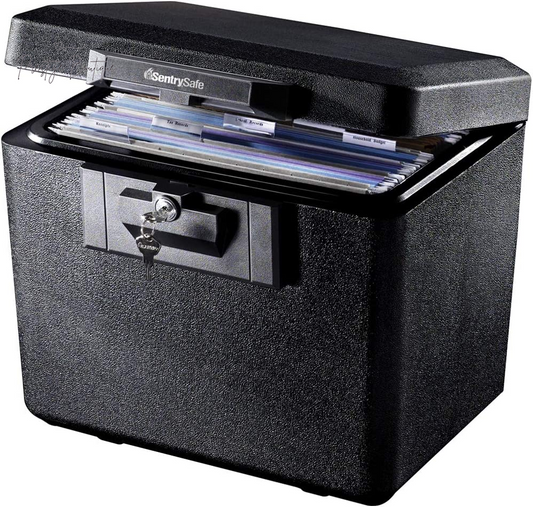 Sentrysafe Black Fireproof Document Box with Key Lock, Safe Secures Files and Documents for Home or Office, 0.61 Cubic Feet, 13.6 X 15.3 X 12.1 Inches, 1170