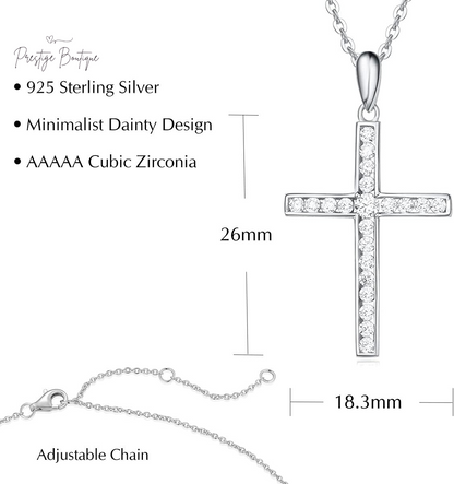 Carleen Cross Necklace for Women Yellow Gold Plated Sterling Silver Cubic Zirconia CZ Simulated Diamond Cross Crucifix Pendant Necklace Jewelry Easter Gift for Women, 18" Silver Chain Nice Gifts Jewelry Box