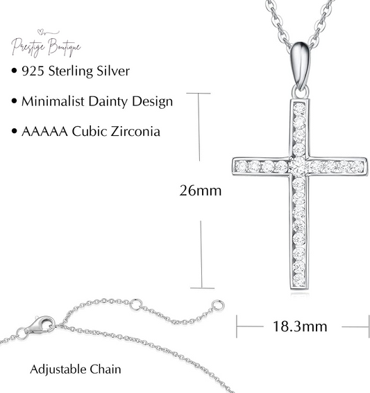 Carleen Cross Necklace for Women Yellow Gold Plated Sterling Silver Cubic Zirconia CZ Simulated Diamond Cross Crucifix Pendant Necklace Jewelry Easter Gift for Women, 18" Silver Chain Nice Gifts Jewelry Box