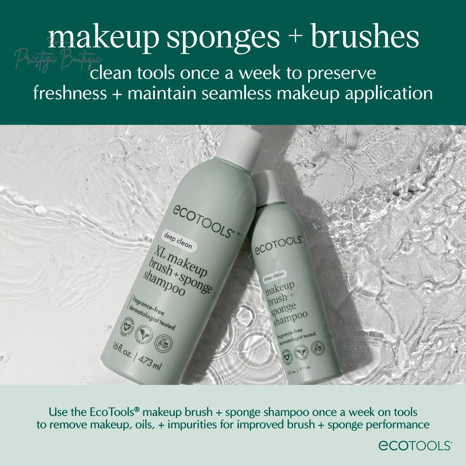 Ecotools Cleanser Shampoo for Makeup Brush/Sponge/Puffs, Remove Makeup & Impurities, Fragrance-Free, No Harsh Chemicals, Vegan & Cruelty-Free, 6 Fl.Oz./177 Ml, 1 Count