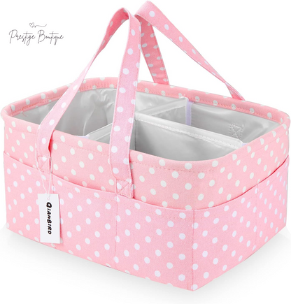 Pink Diaper Caddy Organizer for Baby Girl-Large Portable Diaper Caddy Basket for Changing Table-Diaper Organizer Caddy-Car Travel Tote Bag-Newborn Registry Baby Shower Basket for Diapers & Wipes