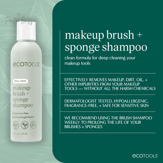 Ecotools Cleanser Shampoo for Makeup Brush/Sponge/Puffs, Remove Makeup & Impurities, Fragrance-Free, No Harsh Chemicals, Vegan & Cruelty-Free, 6 Fl.Oz./177 Ml, 1 Count