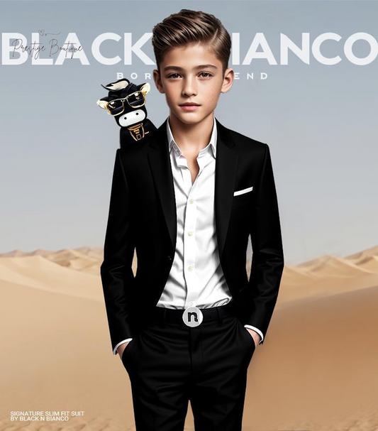 Black N Bianco Signature Boys' Slim Fit Suit Complete Outfit